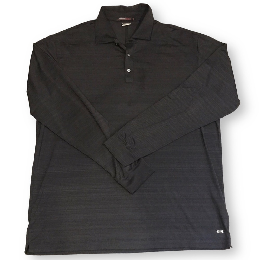 Nike Dri-Fit Tiger Woods Collection Black Striped Long Sleeve Polo Shirt - LG